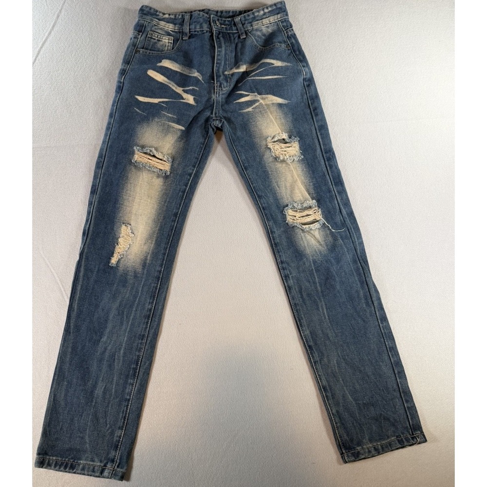 Boys‎ Size 13-14Y Distressed Ripped Jeans Blue Denim Straight Leg Faded